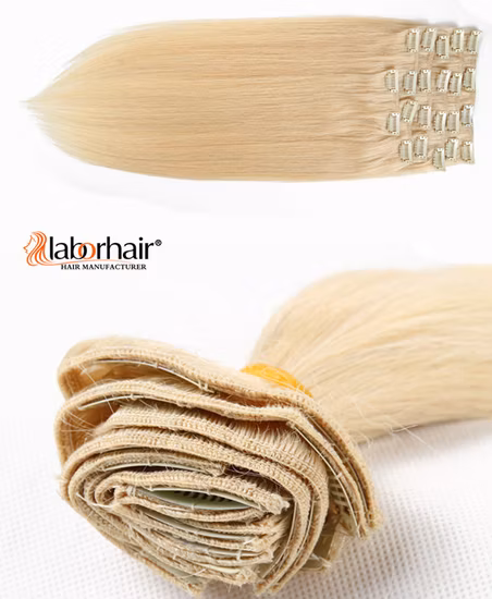 클립이 포함된 100% 금발 인모 연장 도매가의 무료 샘플