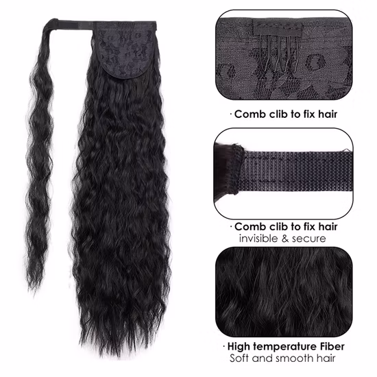 최고 품질 22인치 랩 어라운드 드로스트링 포니테일 헤어 익스텐션, 그레이 블론드, 클립형